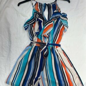 Jennifer Lopez Striped Multicolor Ruffle Romper